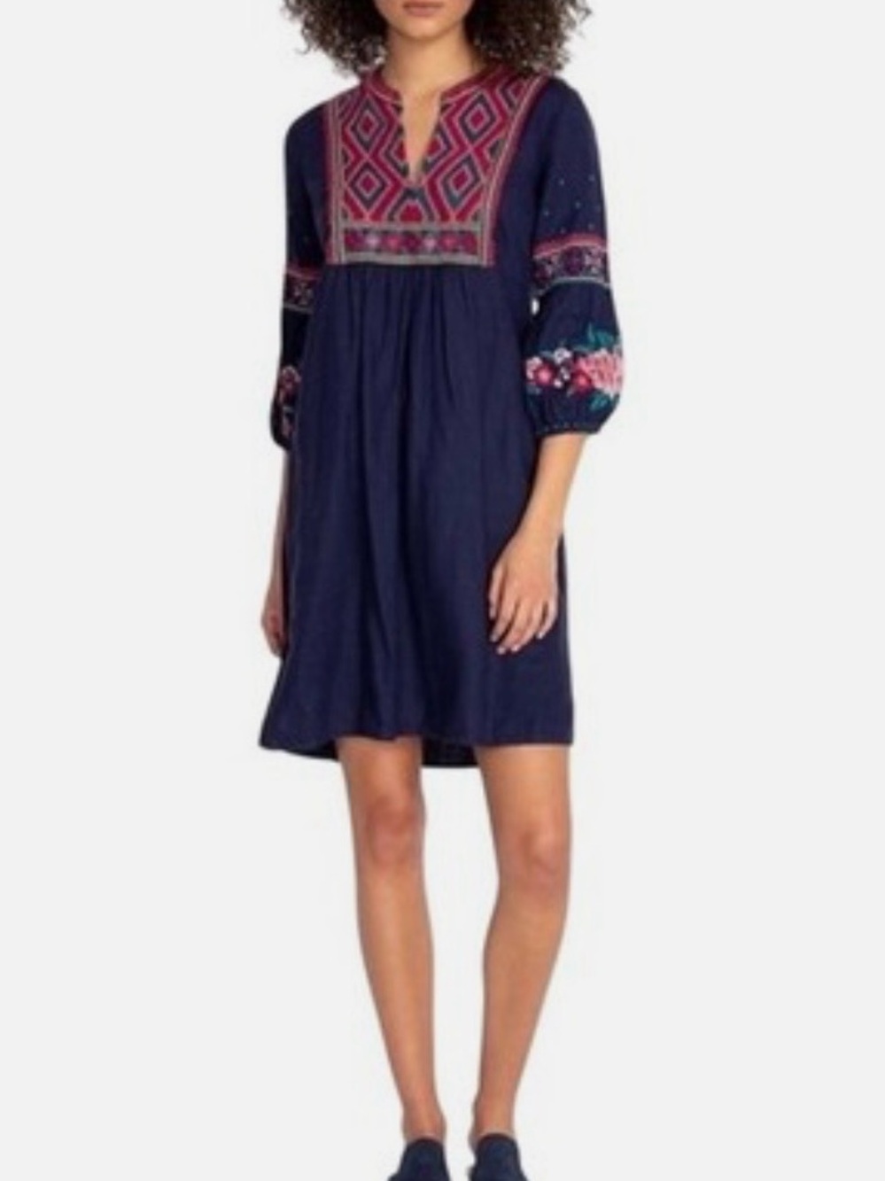Johnny Was Annaliese linen peasant dress Embroidered detail 100% linen sz Small